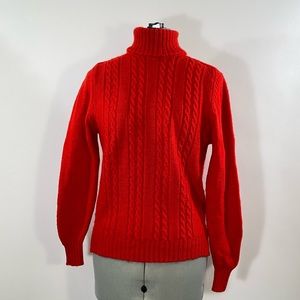 Vintage 70s Pendleton Turtleneck Cableknit Sweater 100% Virgin Wool Red Small